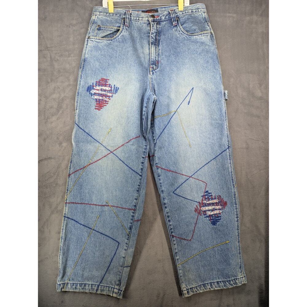 VTG Delf USA Wide Leg Baggy Embroidered Skater Carpenter Jeans Size 36x31